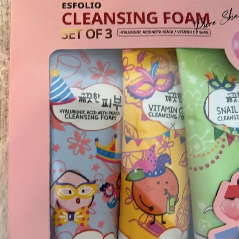 ESFOLIO SET OF 3 CLEANSING HYALURONIC ACID FOAM PEACH VITAMIN C SNAIL